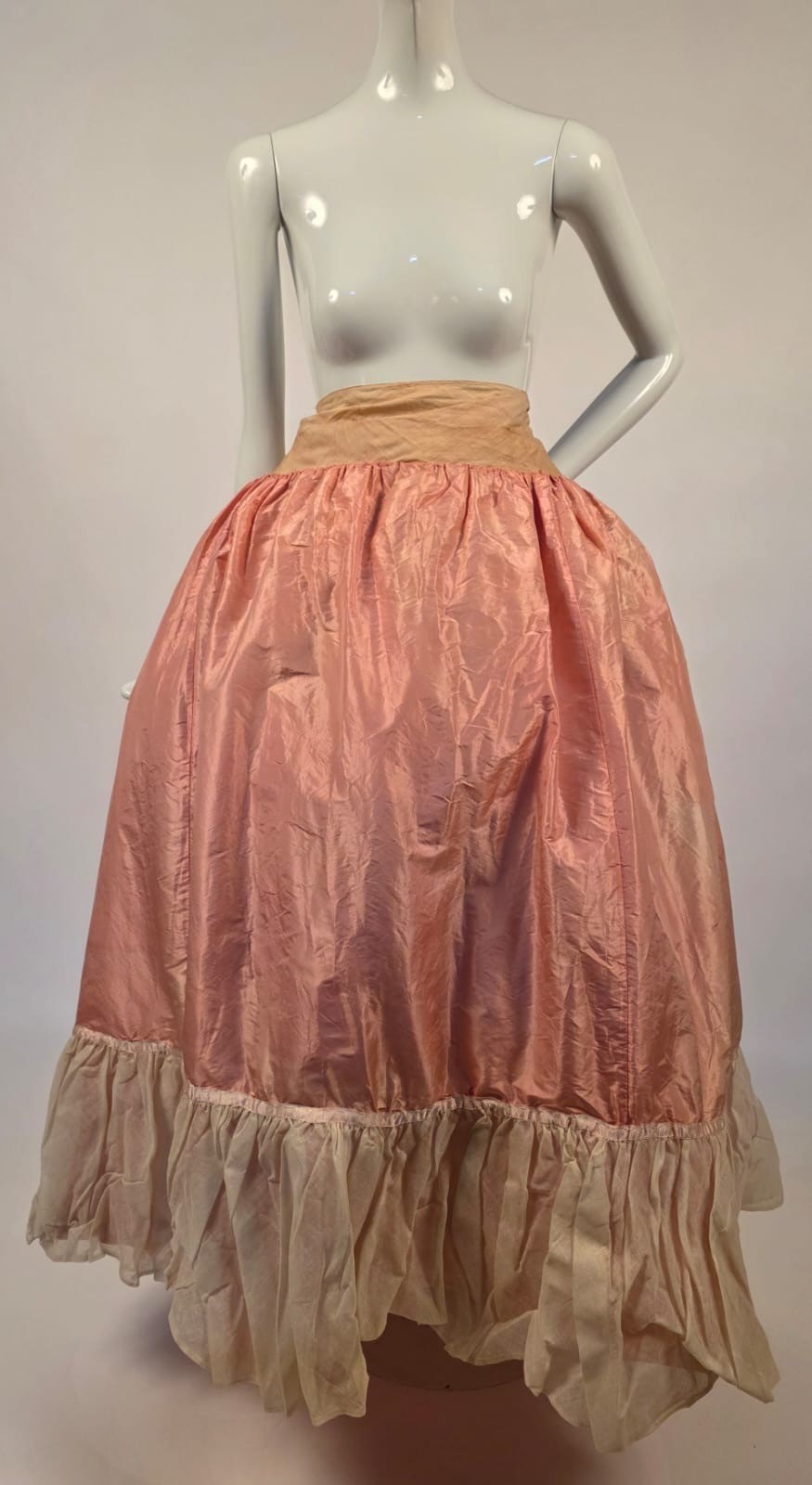 CIVIL WAR 1860’S PINK SILK TAFFETA BALL GOWN SKIRT FR MUSEUM DEACCESSION