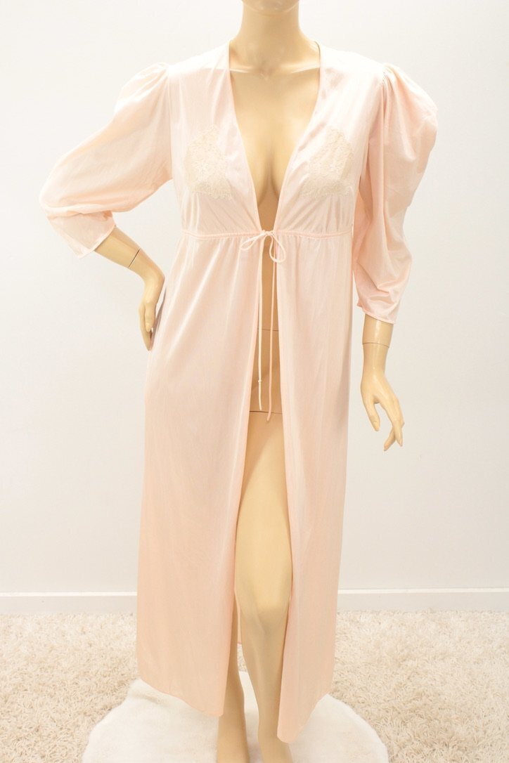 Vintage Movie Star Robe M L Peignoir House Coat Peach Nylon USA
