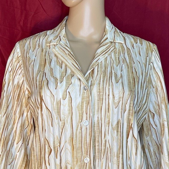 Vintage Graff California Wear Wood Grain V-Neck Button Front Blouse Medium