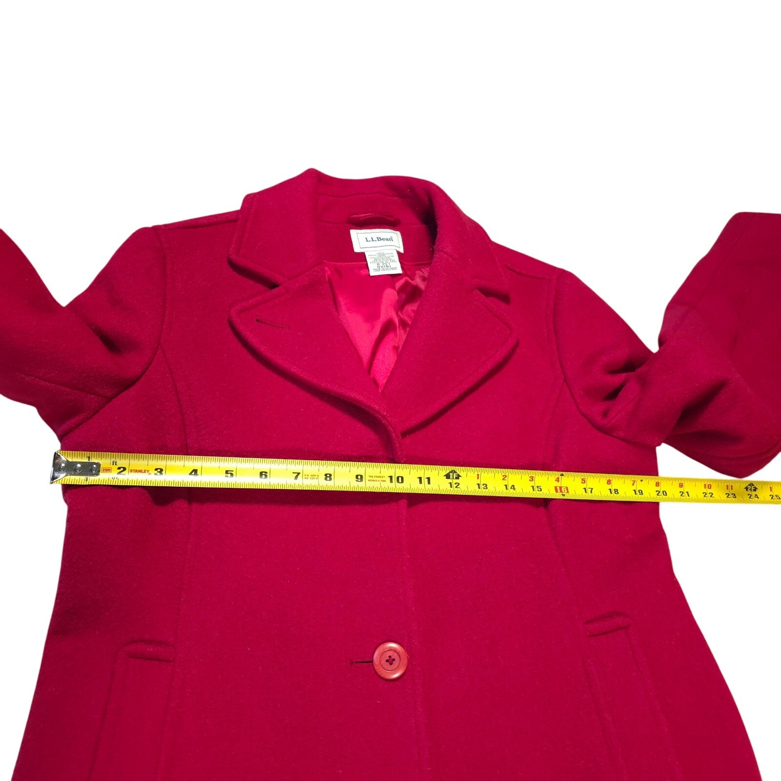 Vintage L.L. Bean 100% Lambswool Red Coat Women Size 8P Classic Staple Luxury