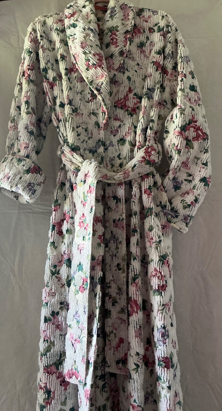 Vintage 60s Stan Herman Herbcraft Chenille Floral Belted Robe Women&rsquo;s Med/Large