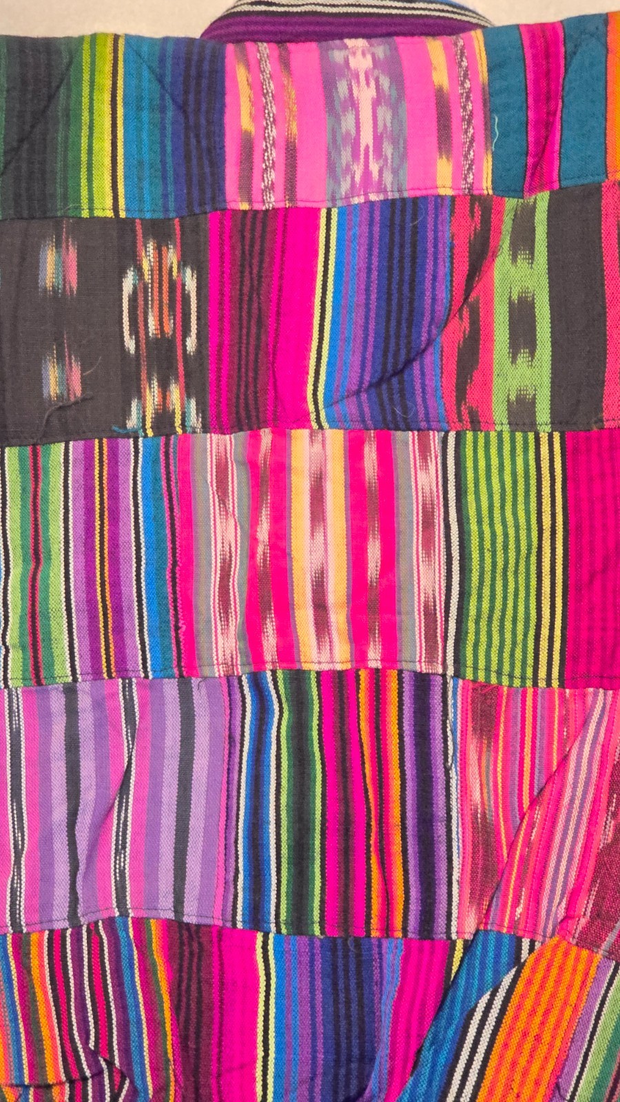 Huipil Strip Guatemala Hippie Patchwork Festival Woven Zip Bomber Jacket VTG 90s