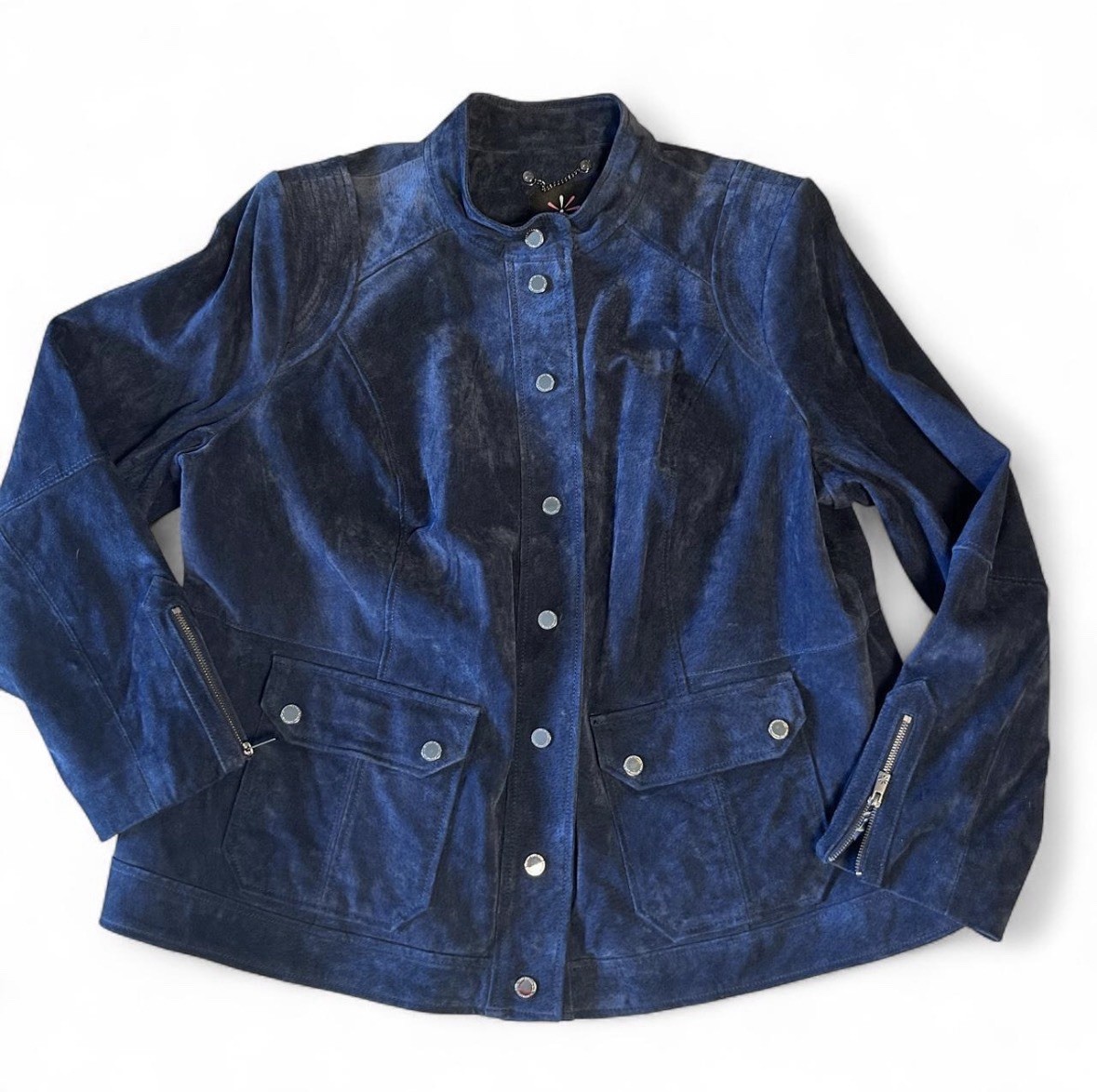 New ISAAC MIZRAHI LIVE! Blue Suede Leather JACKET Size 18W