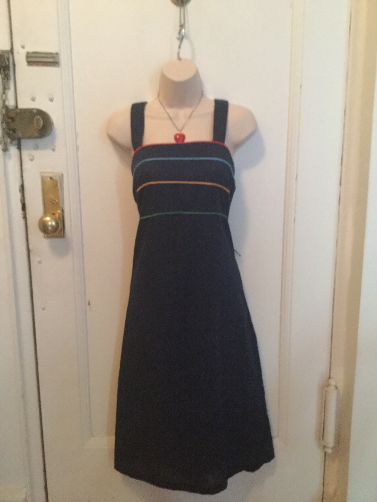1980s Summer Strap Navy Red yellow Green Stripe Rave Maxi Poly Summer Camp Y2K M