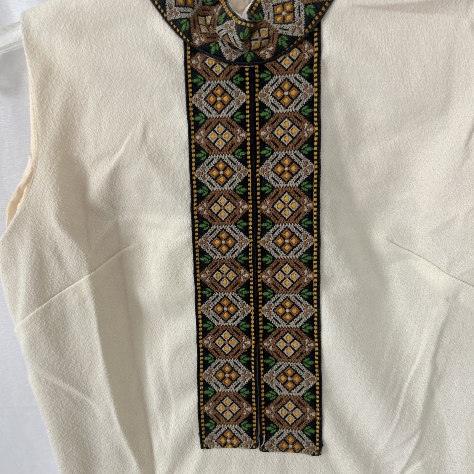 Vintage 1960/70’s Geometric Gimp Braid Trim Ivory Mod Mini Dress Size-S