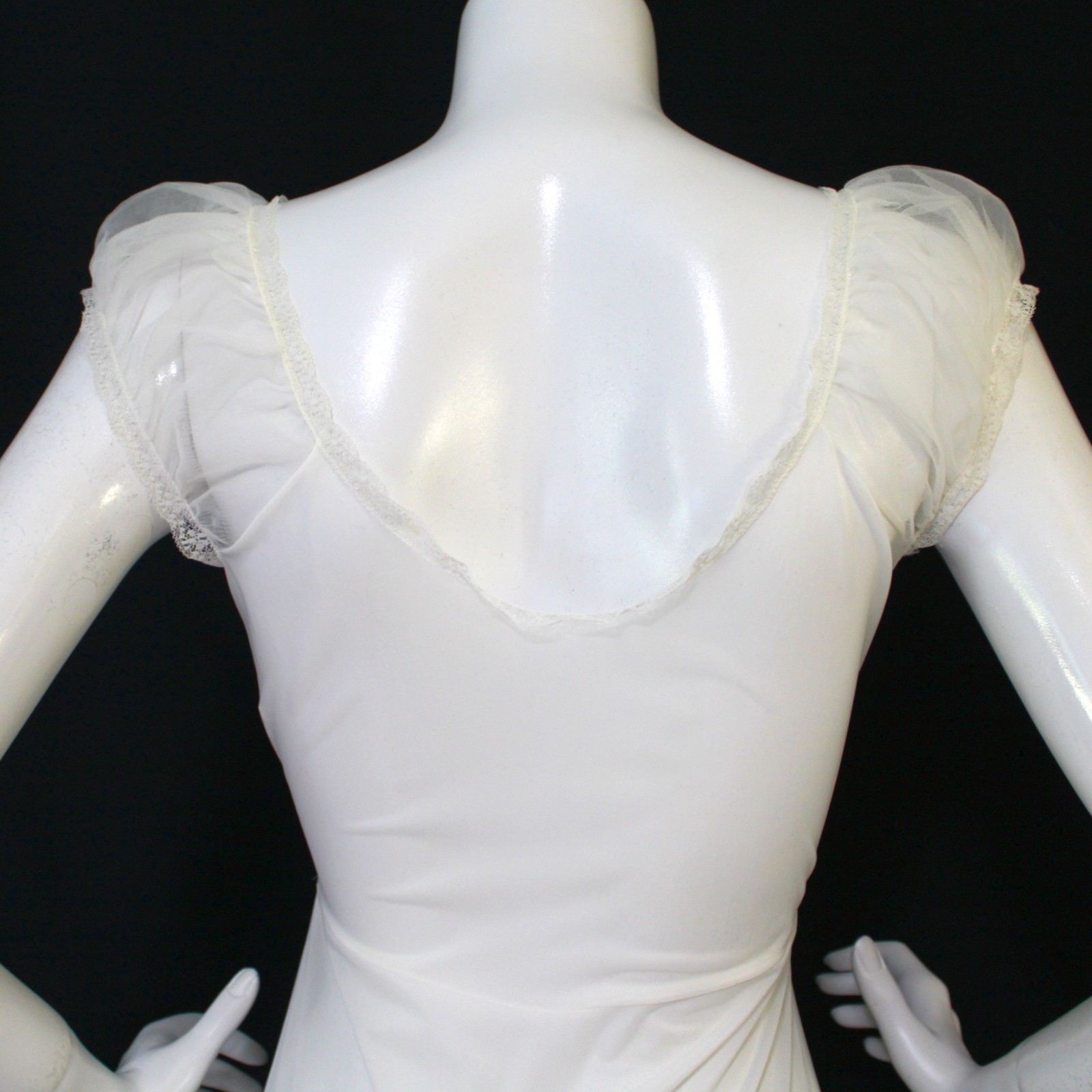 VTG 70s Pinehurst White Nylon Maxi Nightgown Sheer Bust Fitted Waist Sz 34(2-4)