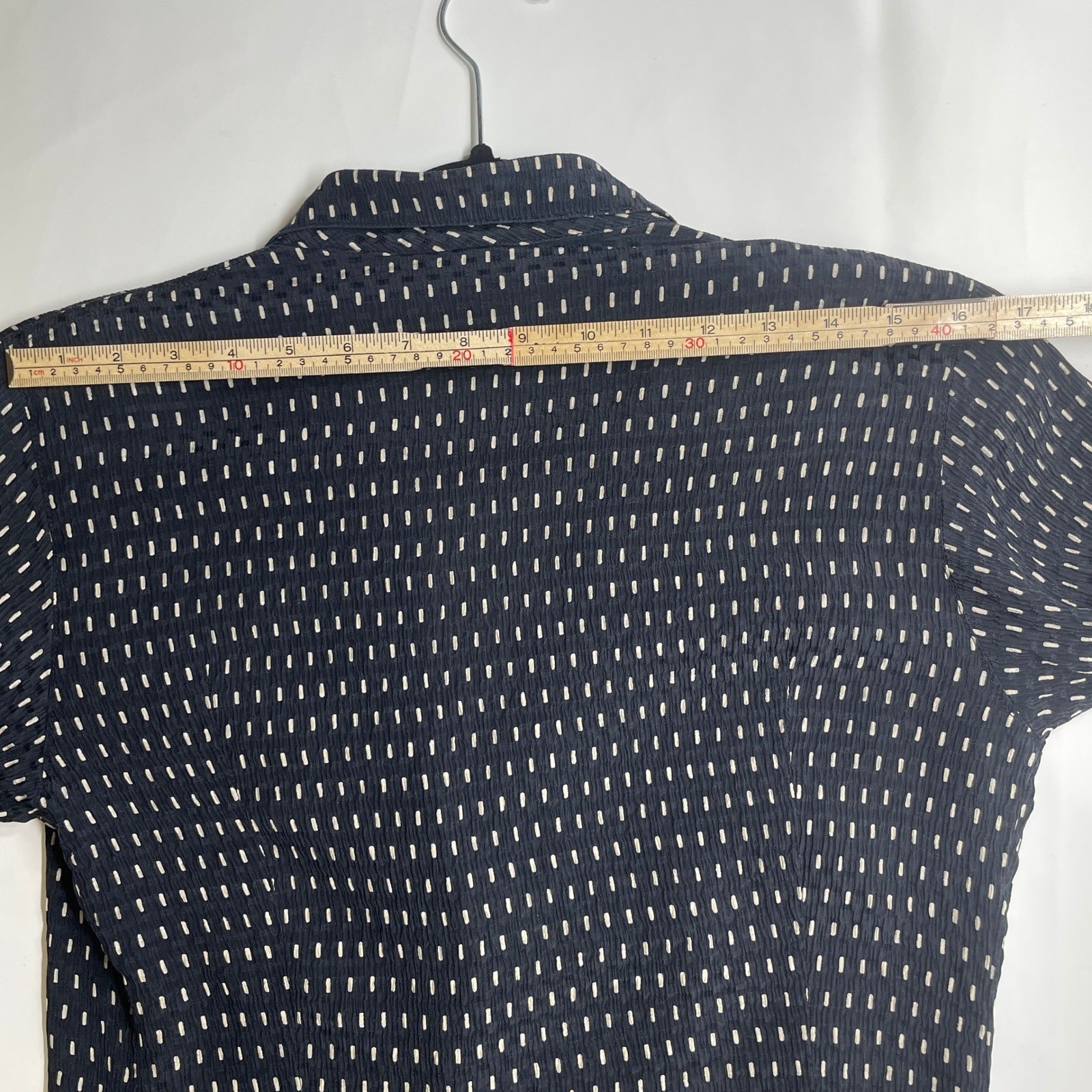 VTG Anne Klein Black Cream Dashed Geometric Texture Power Blouse Shoulder Pads 6