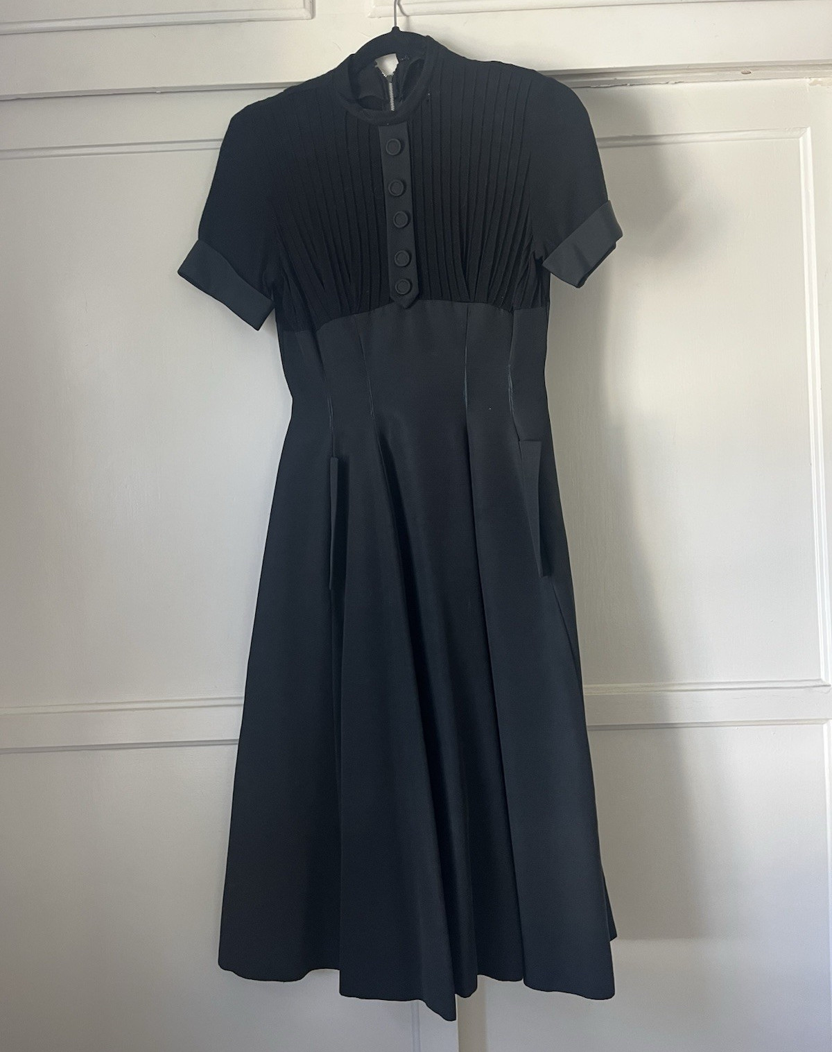 1950’s Vintage Black Solid Fit & Flare Dress Buttons Belt as seen on Dita