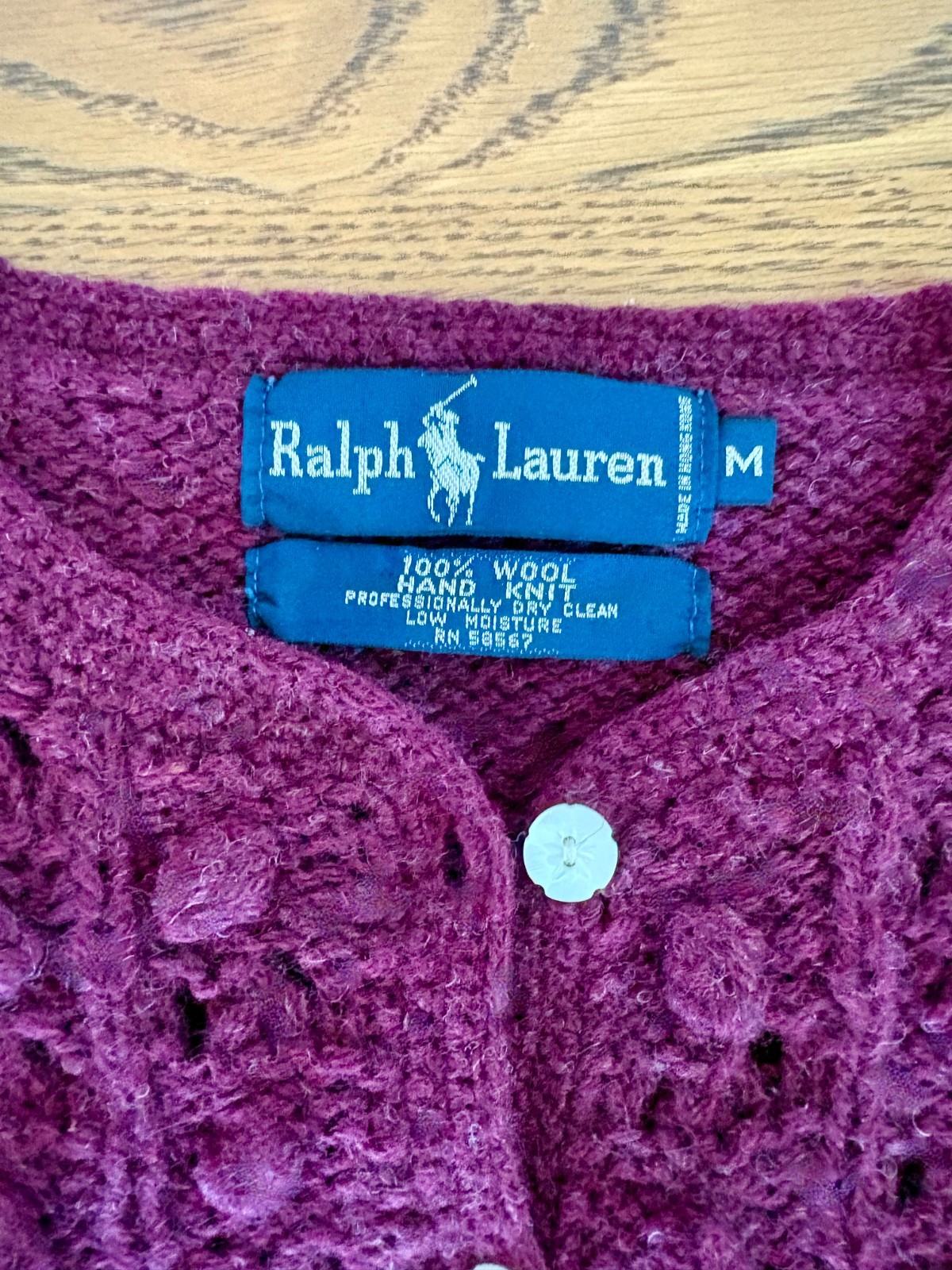 Vintage Ralph Lauren Hand-Knit Wool Cardigan 1980s M Burgundy Great Condition