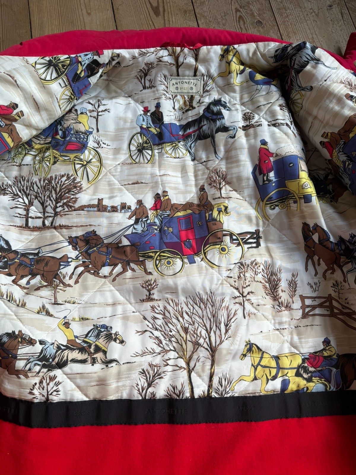 Vintage Antonette Haushofer Quilted Jacket Red Equestrian 44 46