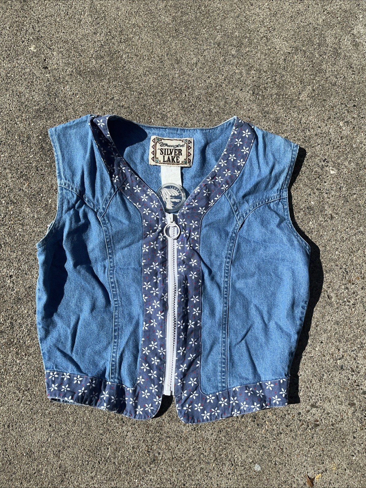 1980s Wrangler’s Silver Lake Denim Cowgirl Zip Up Vest Jacket Sz Small