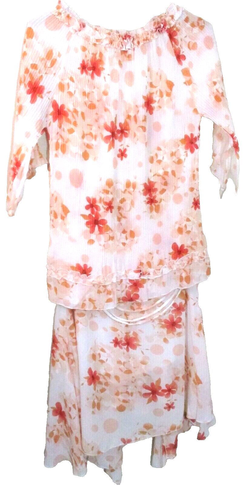 Vintage Monine Peach Ivory Boho Revival 2-Pieces Stretch Skit/Top Outfit Size Lg