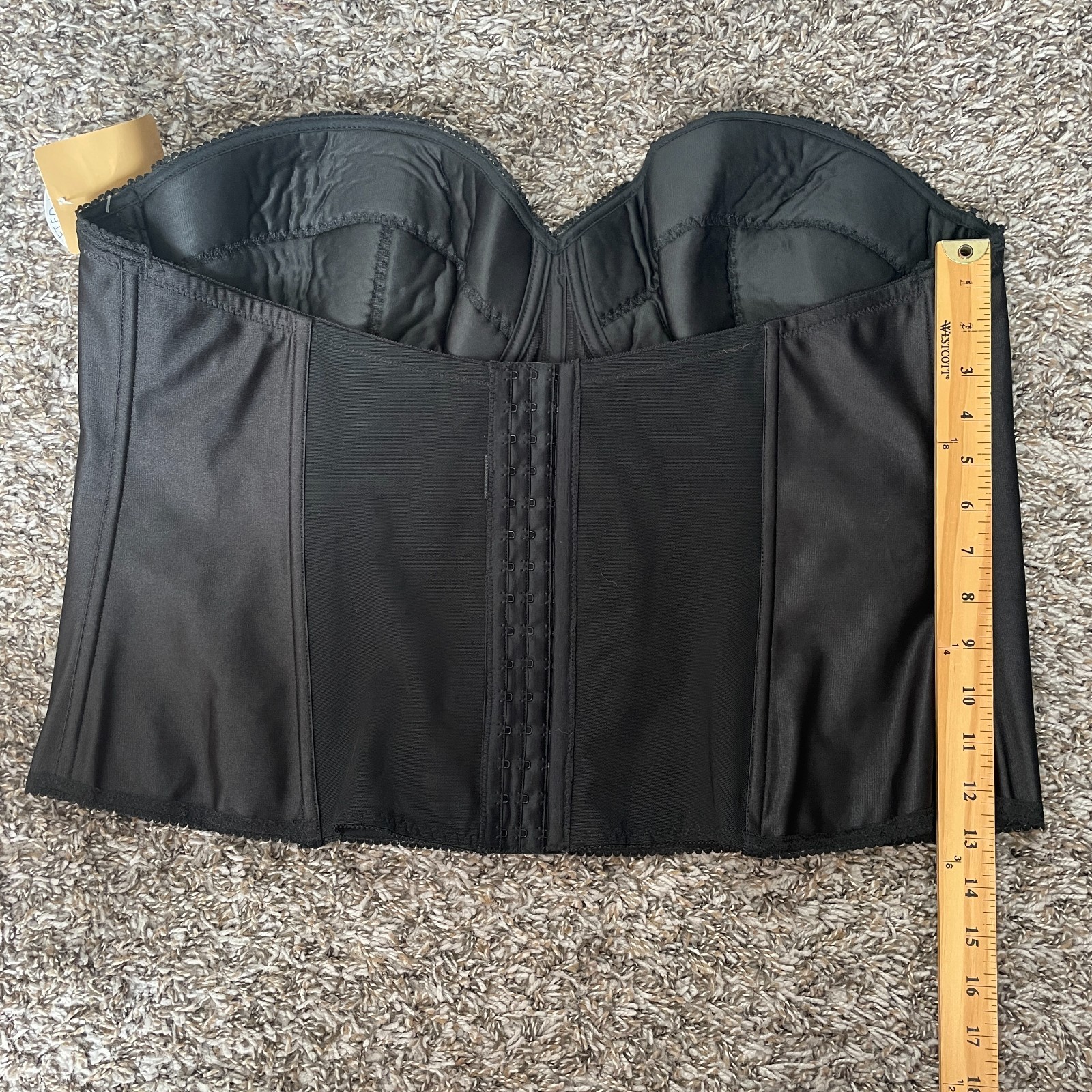 Vintage Corset Bustier Plus Size 48DD Black Satin Lace Trim Lingerie Boudoir Bra