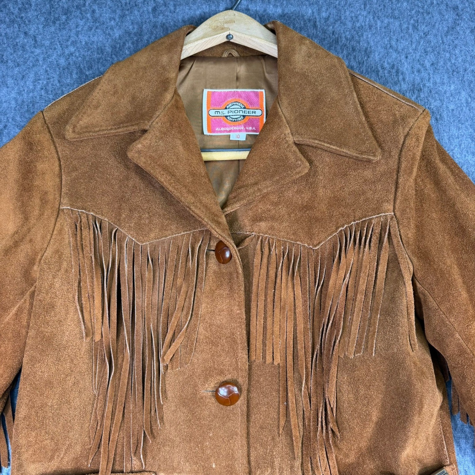 Ms Pioneer Leather Jacket Womens 10 Brown Suede Fringe Western Albuquerque Vtg