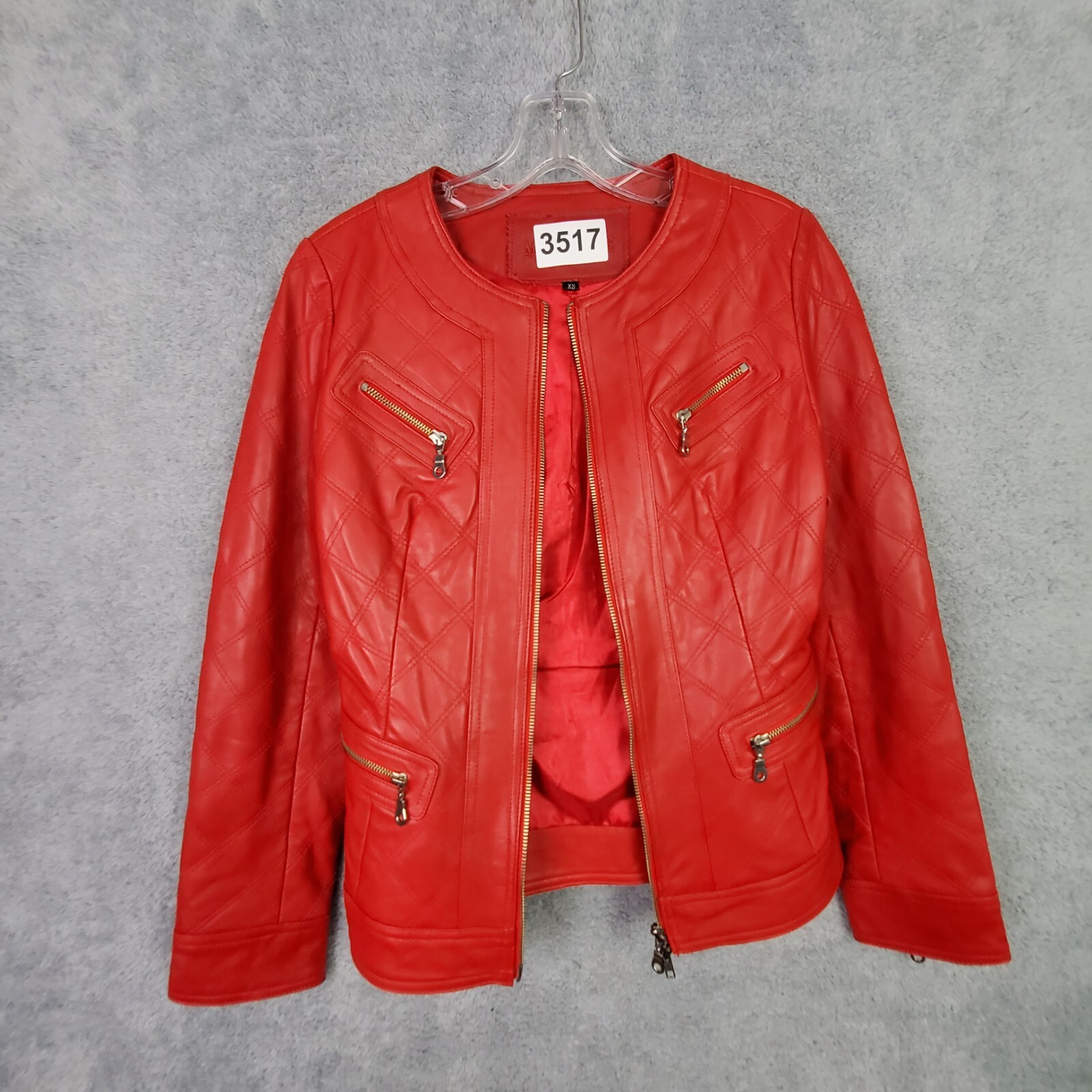 Vintage Womens Crop Lamb Leather Jacket XS Red Biker Harley Moto Full Zip Pocket