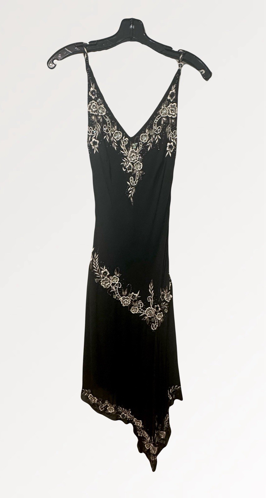 Vintage 90s Y2K Beaded Silk Cache Asymmetrical Slip Dress M Whimsigoth Fairy