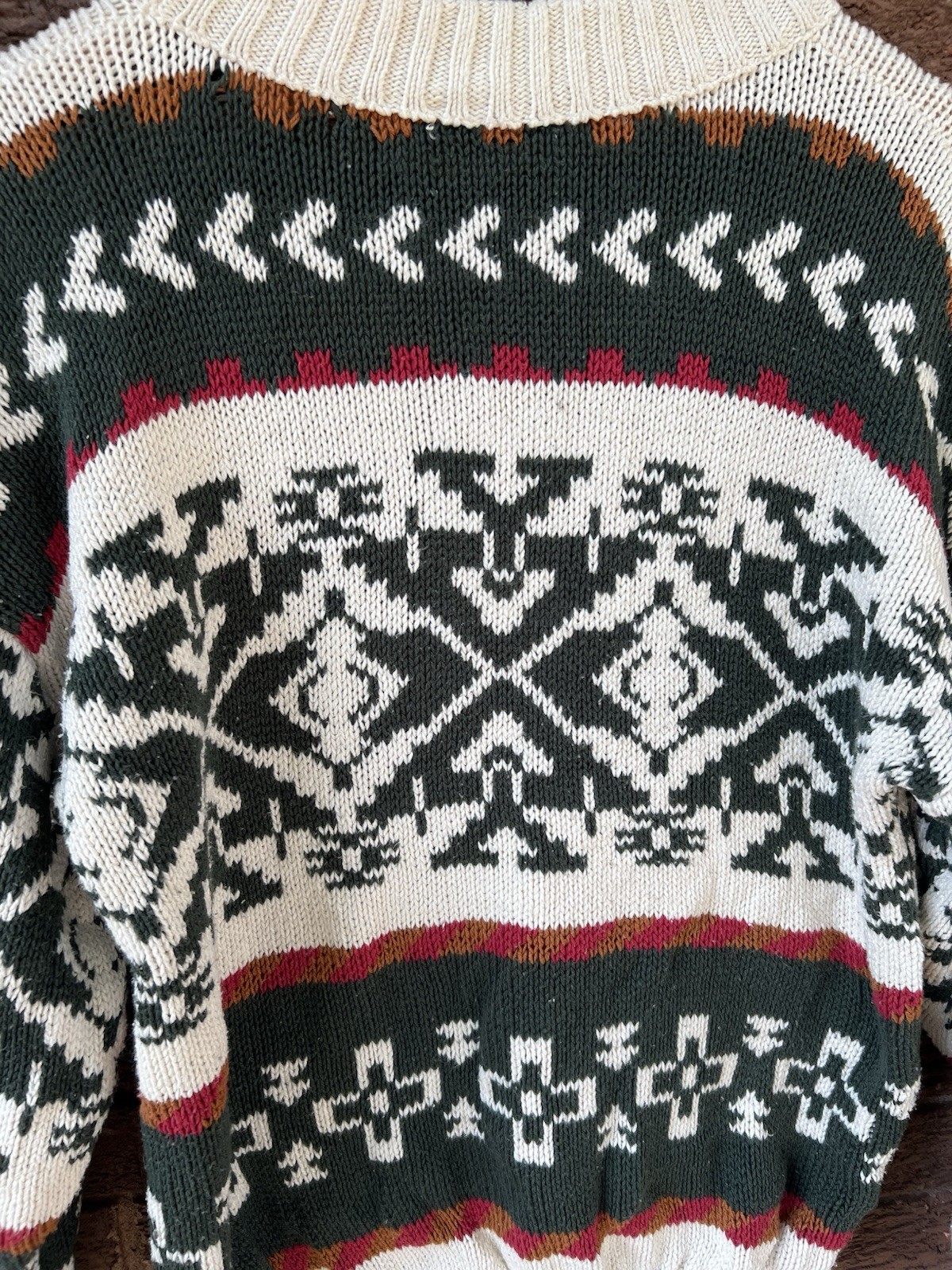 Aztec Pattern Knit Cotton Sweater Southwestern Print 80s 90s Vintage L