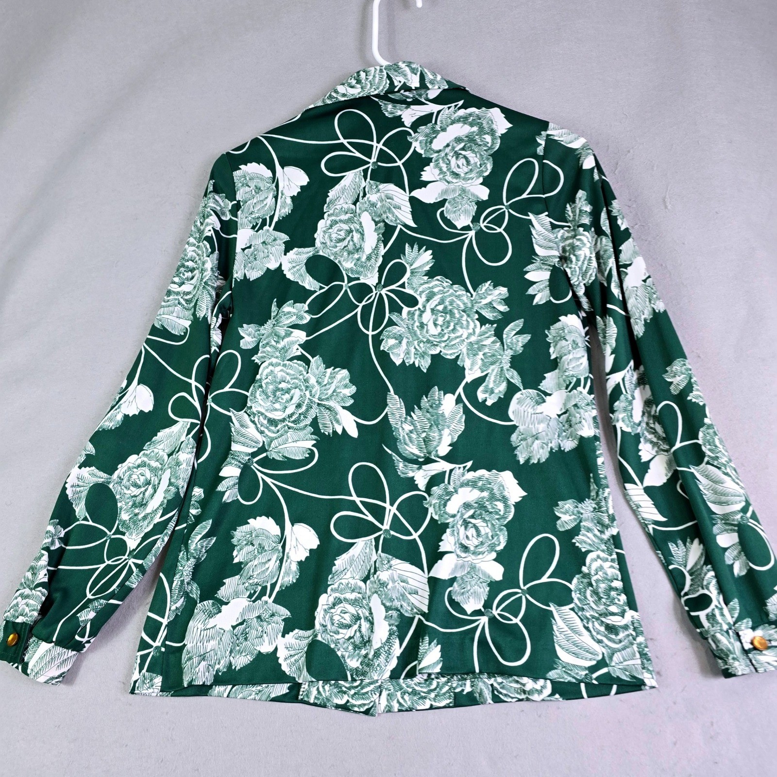 Vintage 70s Graff Floral Button Blouse Women S Green White Disco Chic Mod Boho