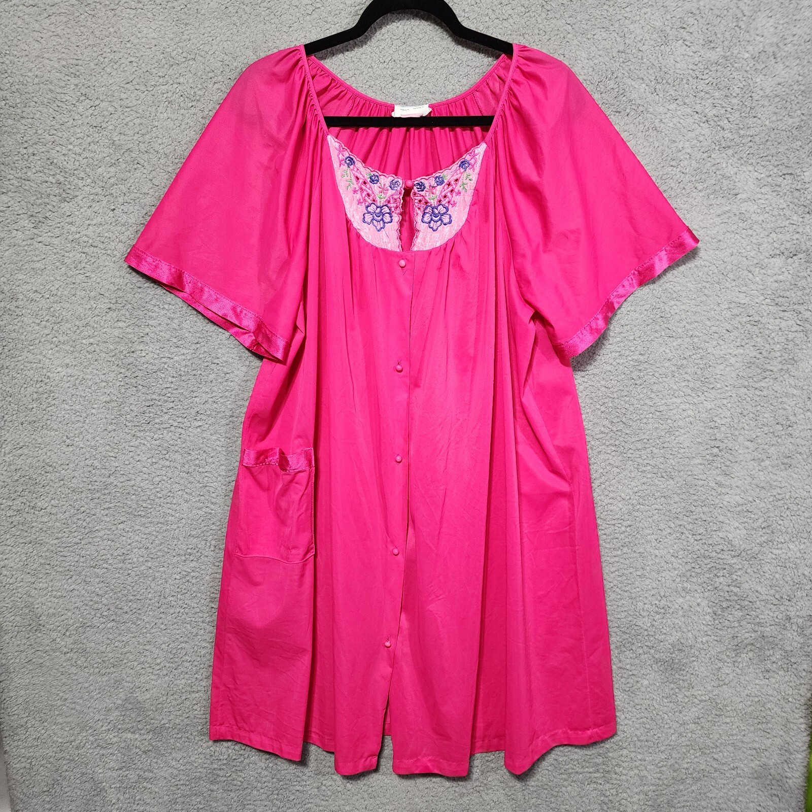 Kelly Reed Womens Pajama Nightgown Bright Pink Nylon Embroidery Size L/XL ?