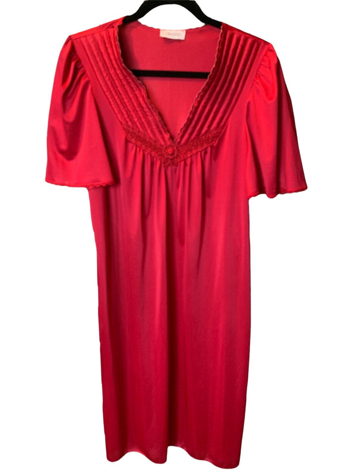 Red S/M Lorraine Silky Soft Nylon Peignoir Robe Nightgown Gown Grannycore Set