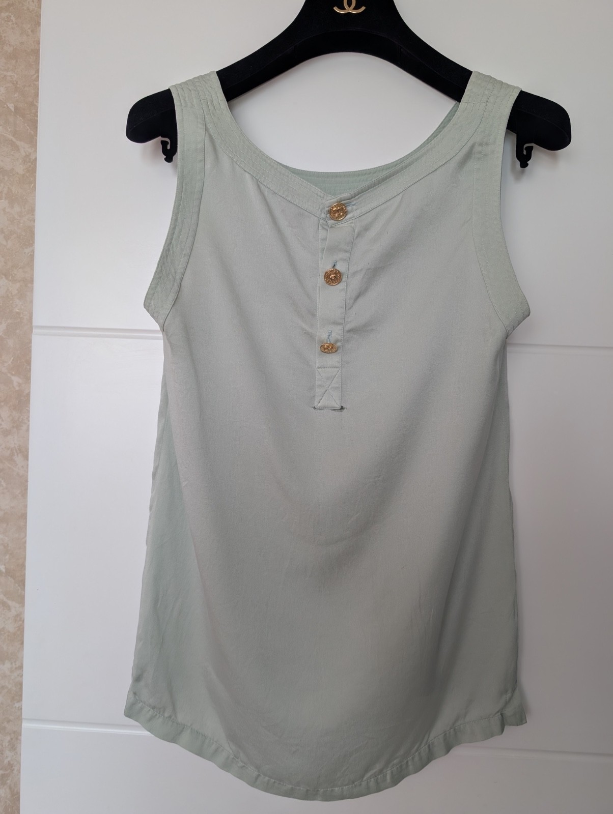 CHANEL Boutique 80-90&rsquo;s CC Gold Buttons Sleeveless Blouse Top Shirt Tank Vest S