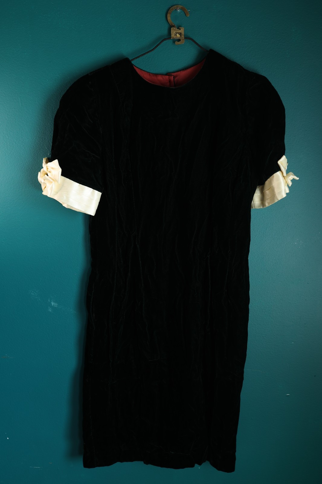 Vintage 80s Karin Stevens Velvet Deep Green Dress Evening Party Dress Bow 14