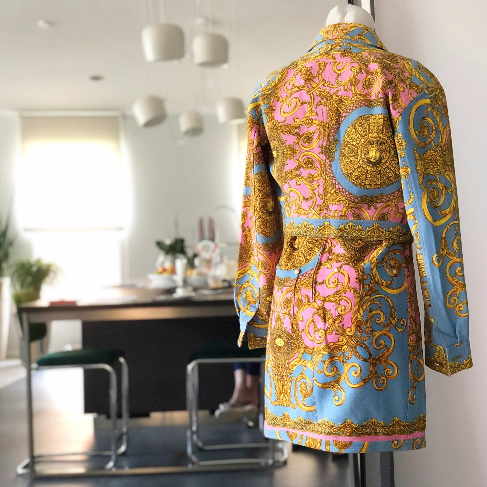GIANNI VERSACE denim jacket & mini dress Golden Vanitas print 42 from S/S 1992