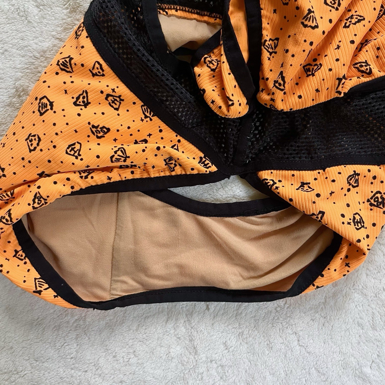 90s Vintage Orange Seashell Print High Cut One Piece Swimsuit S/M