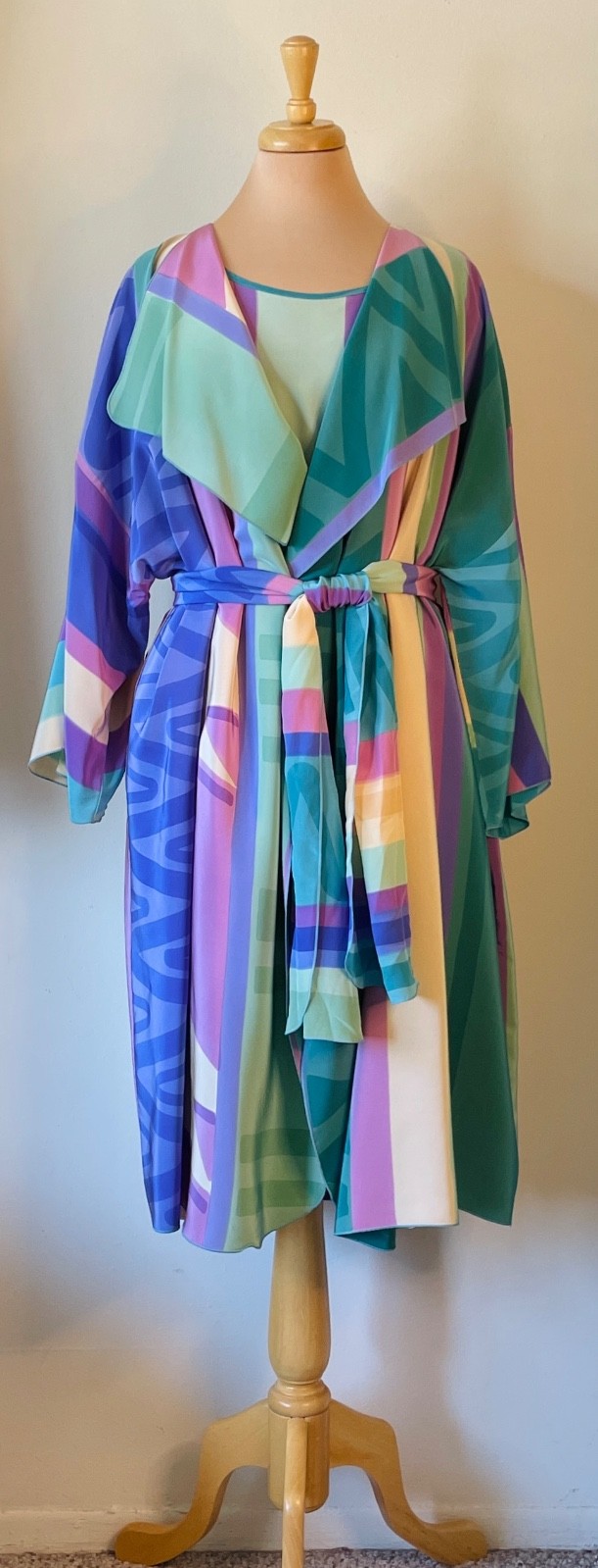 Yolanda Lorente Size 2 XL 1X Hand Painted Art to Wear Silk 3 Pc Dress Jacket Set