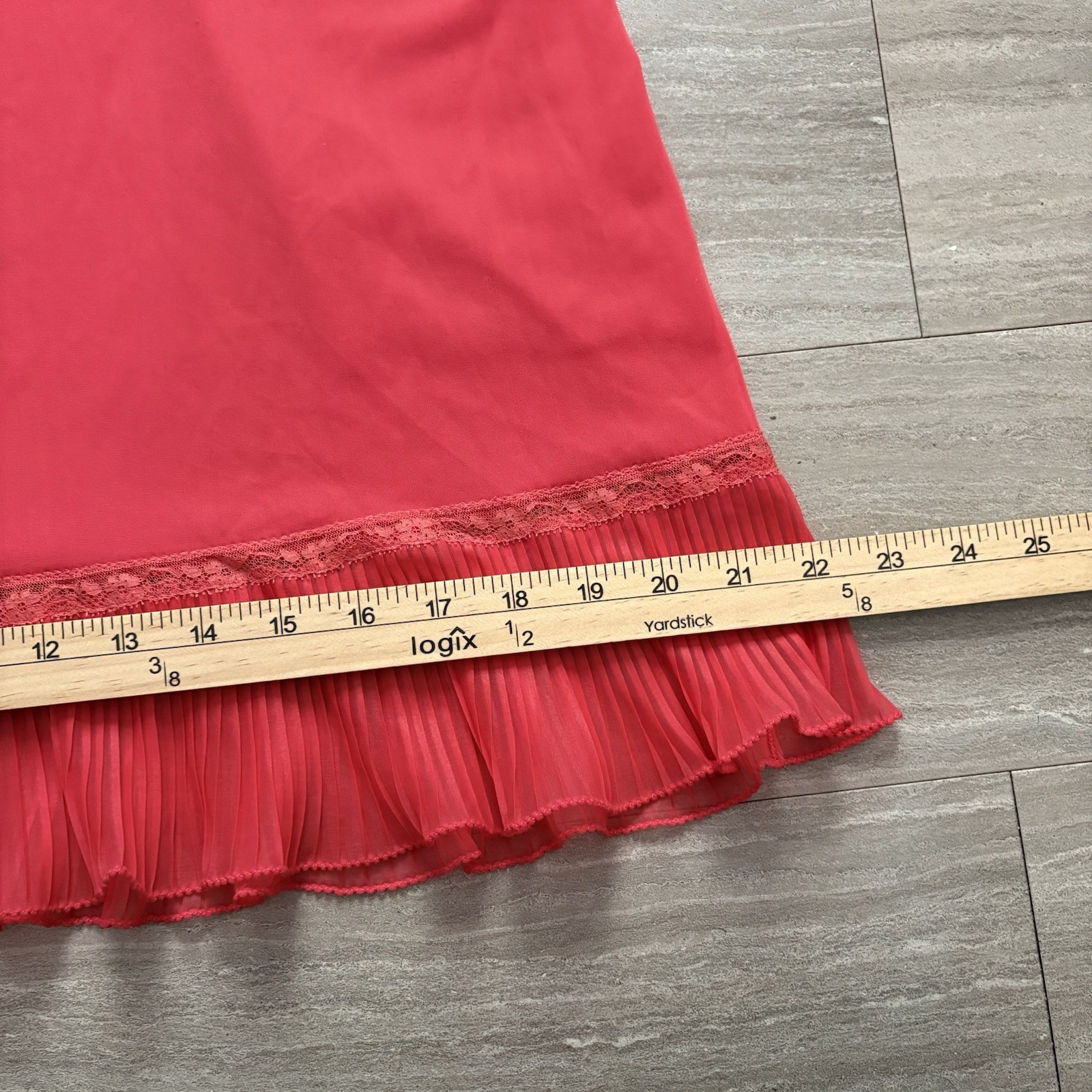 Vintage 1950s Luxite Holeproof Red Nylon Full Slip Lace Pleated Hem Sz 34 S