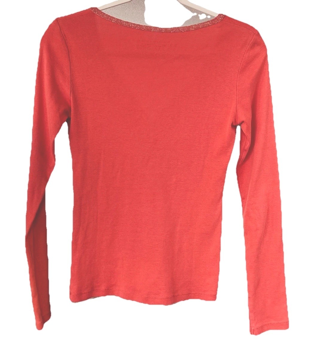 Victoria&rsquo;s Secret Vtg Long Sleeve Babydoll Henley Top M Orange w/ Gold Trim Y2K