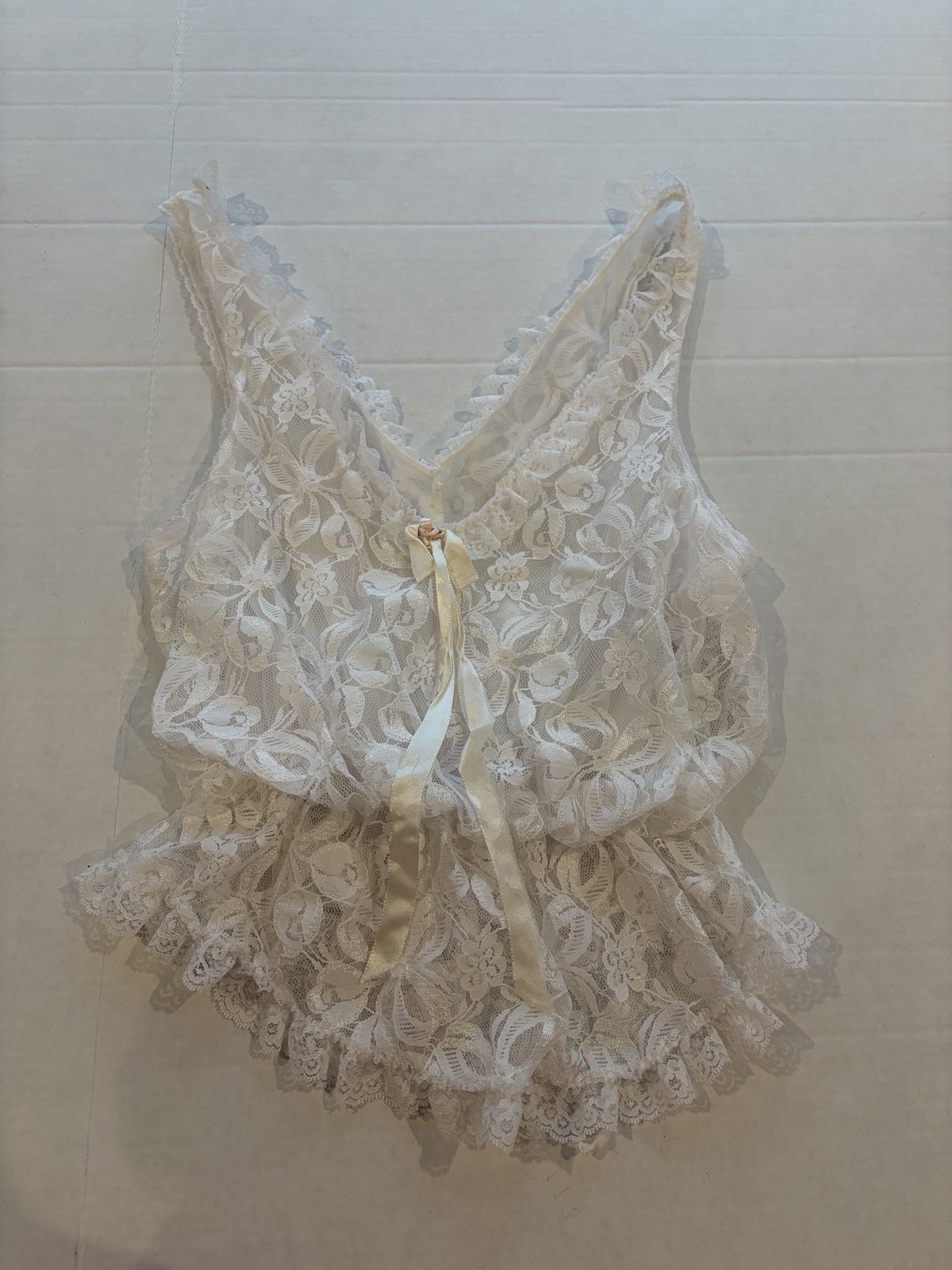 Vintage Tosca Lingerie Ivory Lace Camisole Coquette Cottagecore Bridal Sheer L