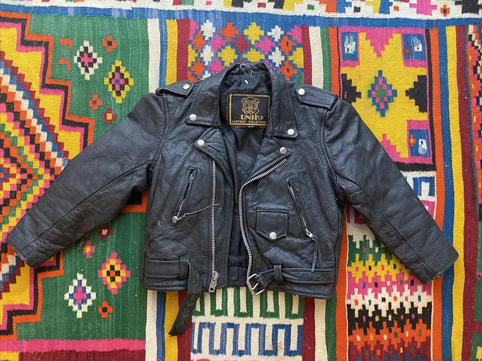 Vintage Jacket Black REAL Leather Motorcycle Womens Sz XS Kids Size Cropped 0 2