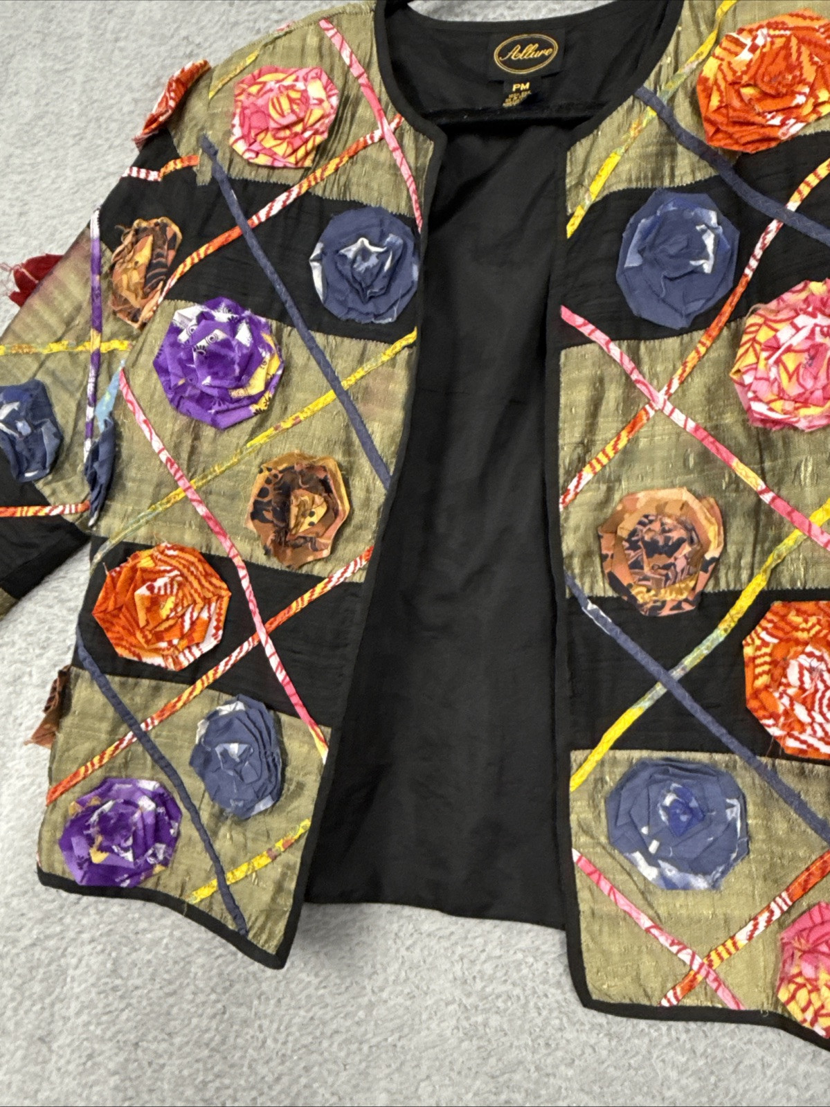 Allure Multi-Color Blazer Womens PM Vintage 90s Floral Appliquè 100% Silk