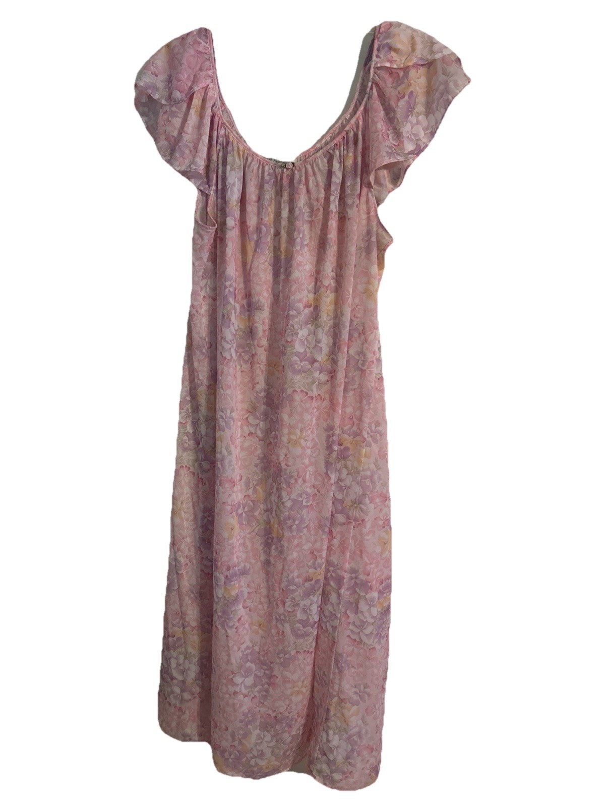 Silk Essence Miss Elaine Pink Floral Flutter Short Sleeve Size XL night gown EUC