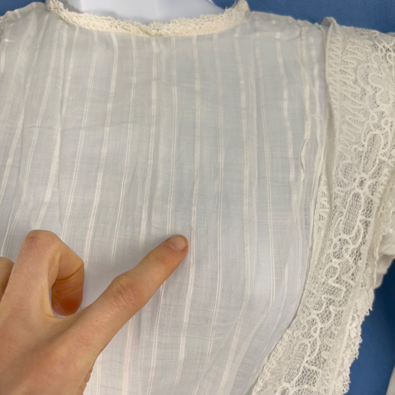 Antique Early 20th Century Sheer White Cotton Tea Gown Pintuck Pleats, Lace