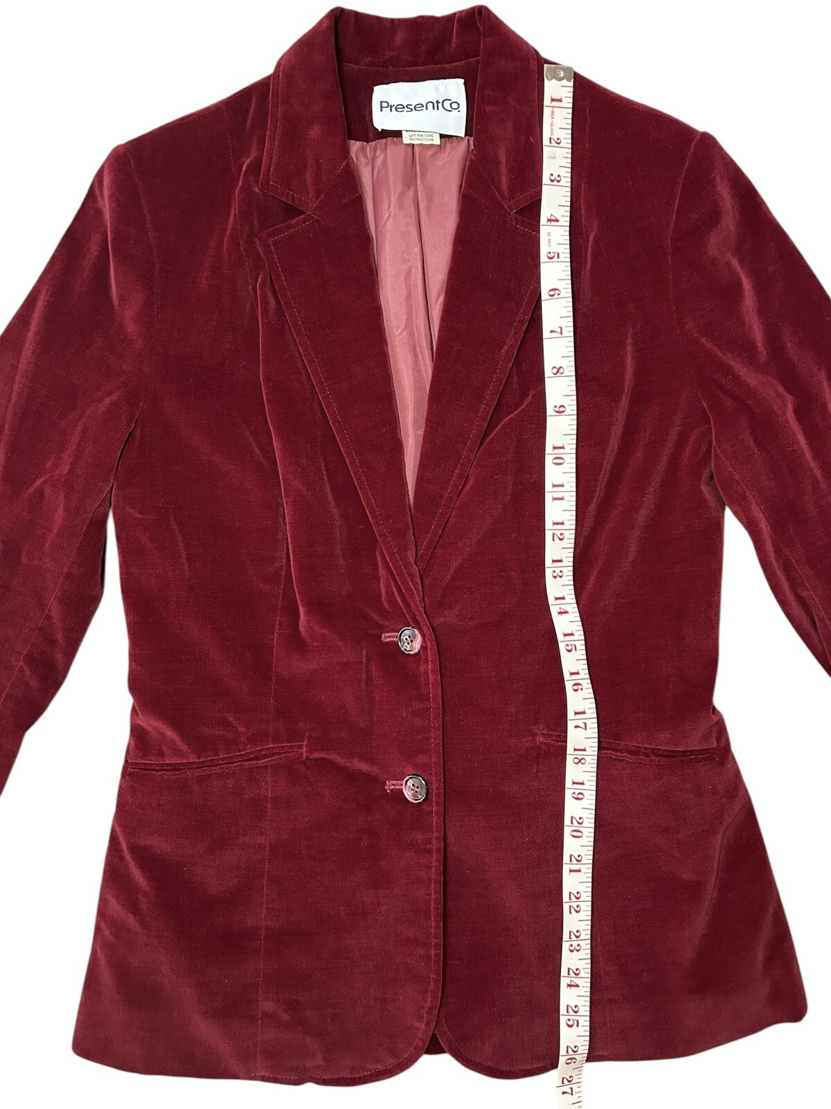 PRESENT Co Velour Blazer 2 Button Up Size SMALL 11/12 Red Wine Velvet Jacket*