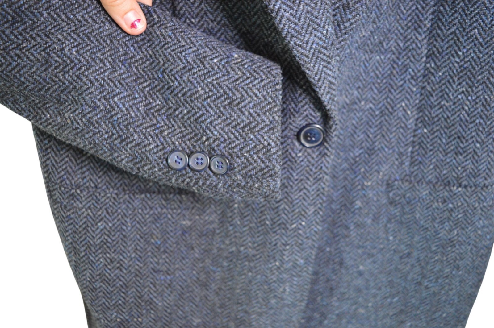 Vintage 90s White Stag Herringbone Blue Grey Blazer Pig Suede Collar Women&rsquo;s 10