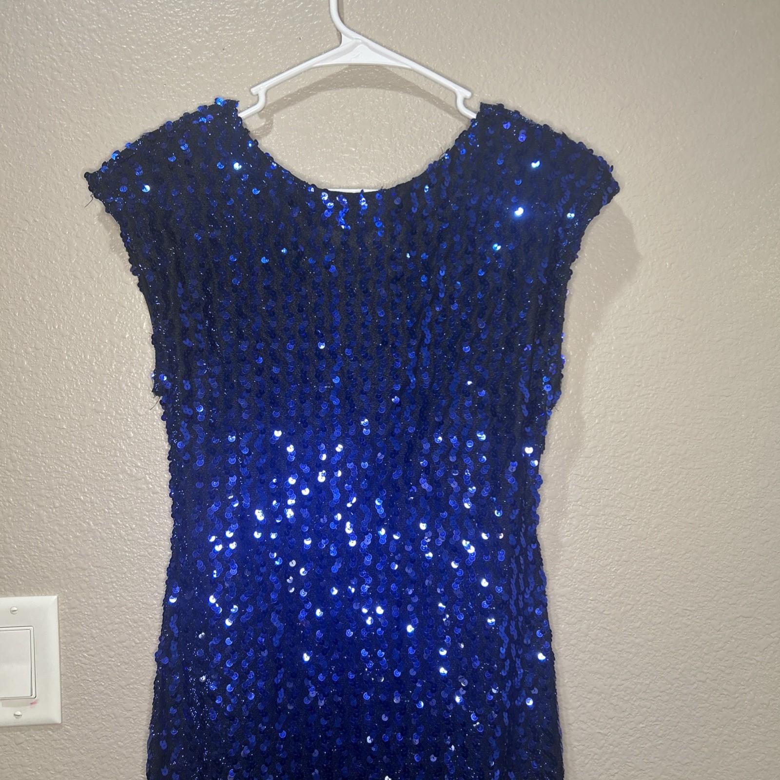 Vintage Fredericks Of Hollywood Blue Sequins Wiggle Dress Party Vegas Cocktail M