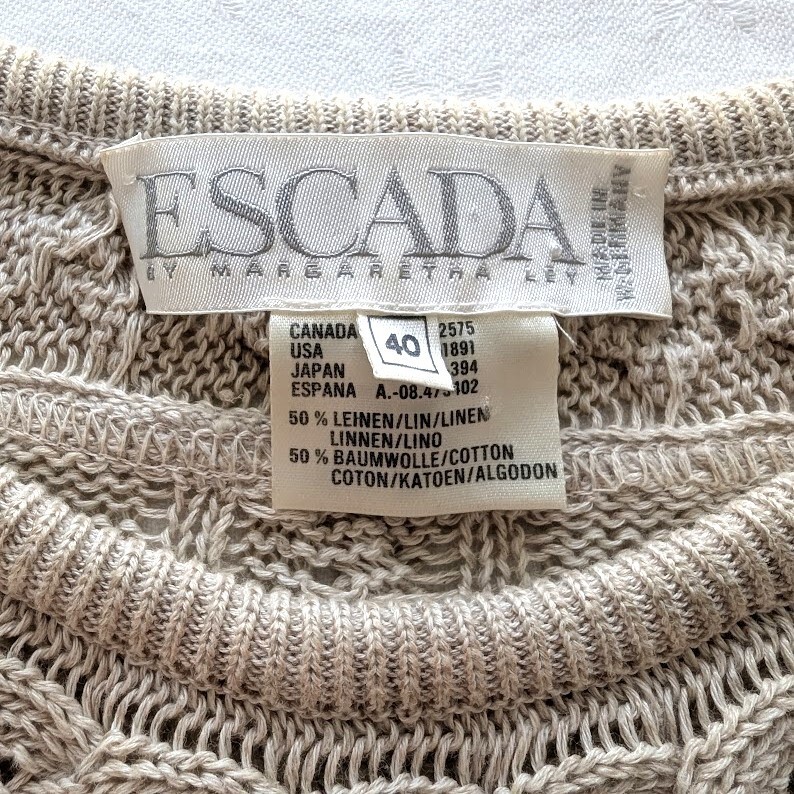 ESCADA Sweater Womens Sz 40 Margaretha Ley Floral Embroidery VTG 80s Linen Blend