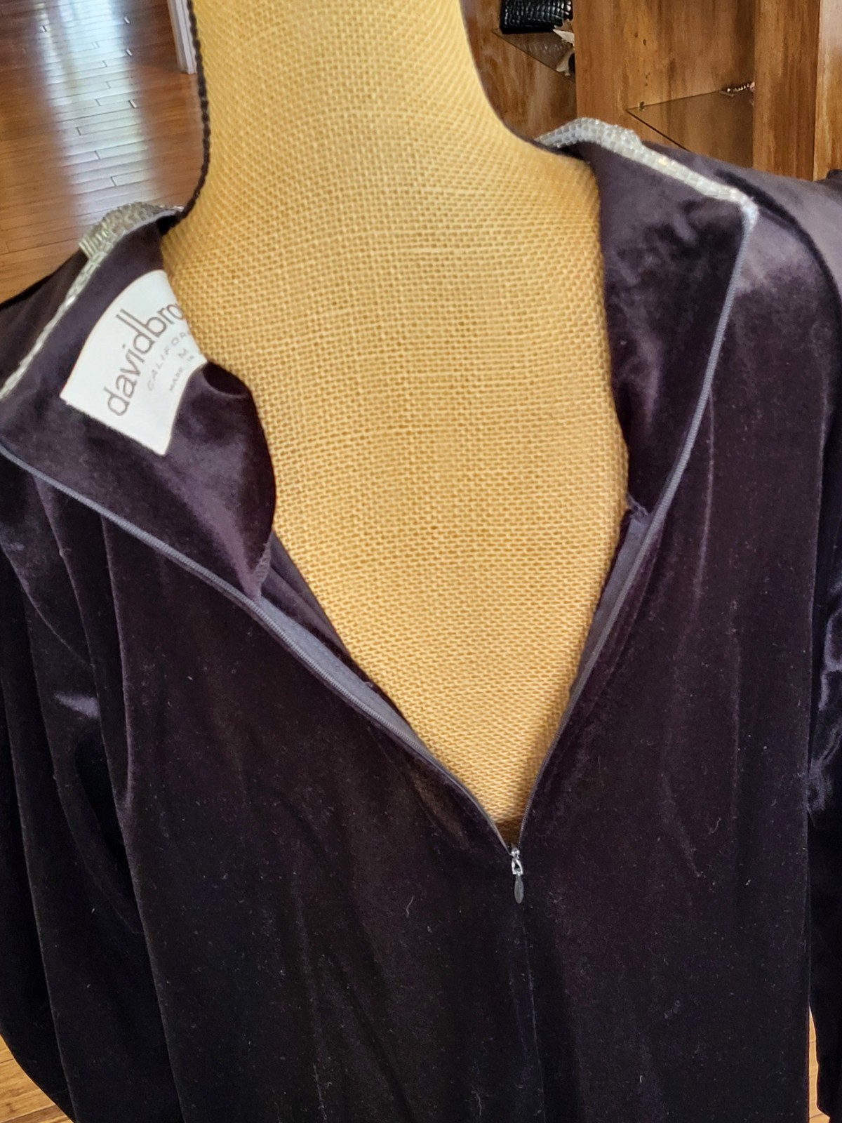 David Brown Vintage Black Velour Dress With Silver Sequined Neckline Medium