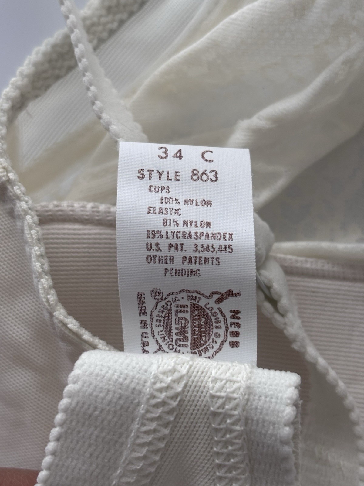 Vintage Montgomery Ward Lace Wireless Bra 863 White Size 34C