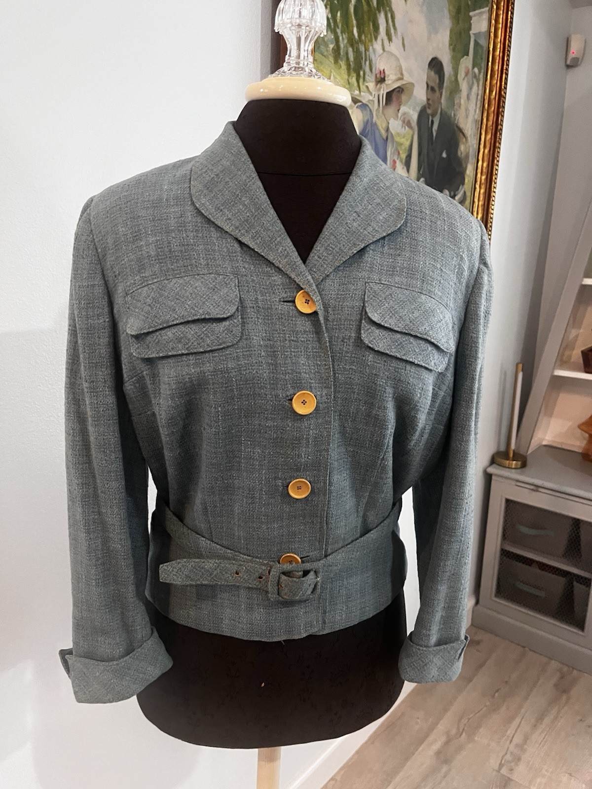Davidow Stewart’s 1940s/1950s Blue Wool Tweed Women’s Jacket Small/Medium