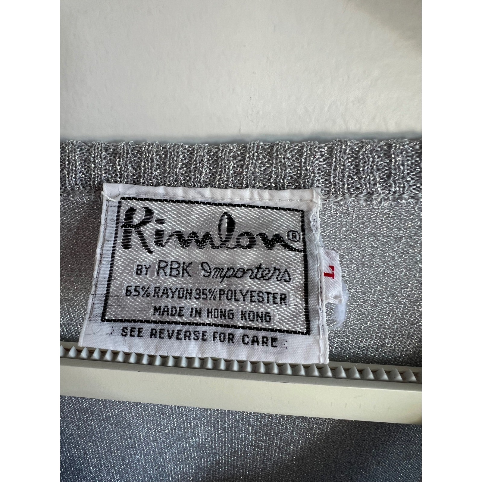 Vintage Silver Metallic Knit Top V Neck Lightweight Sparkle Blouse L Y2K Party