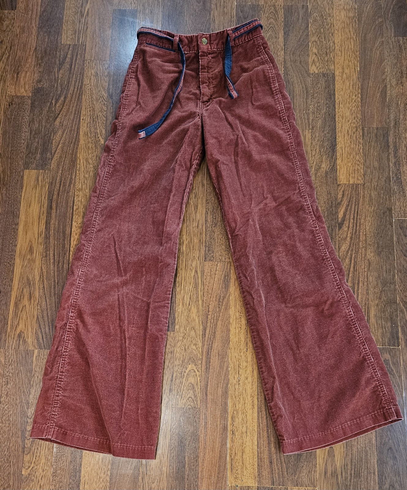 Vintage Burnt Red Corduroy Pants 60s 70s Wide Leg High Rise Size 9 Waist ~27.5&Prime;