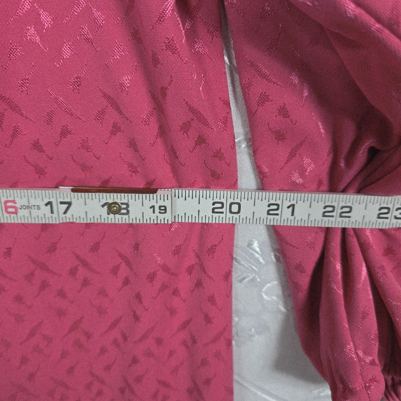Vintage Union Made Pink Jacquard Shift Dress 3/4 Puff Sleeve Magenta Made in USA