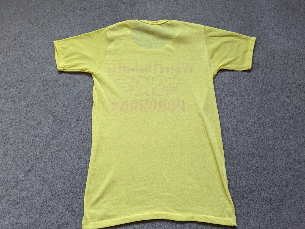 Lancer Vintage 70s 80s where the hell is Honduras yellow shirt womens size 36