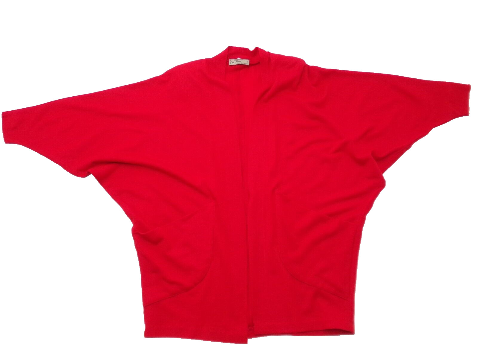 ARTHUR MAX L Jacket Cardigan Dolman Drape Red Wool Jersey Open USA Vtg 80s