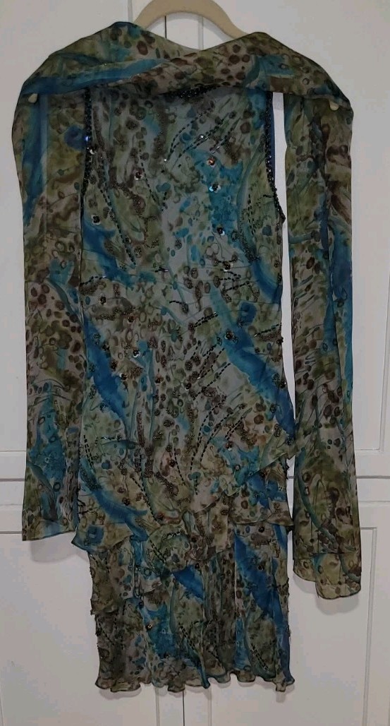 Victoria Royal 100% Silk Sequin Rhinestone Flutter Dress, Sz 6, W/Matching Wrap