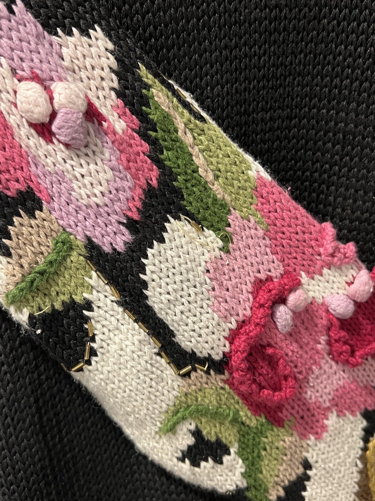 Vintage Cullinane 90&rsquo;s Oversized Knit Black / White Flowers 🌸Sweater Sz Medium